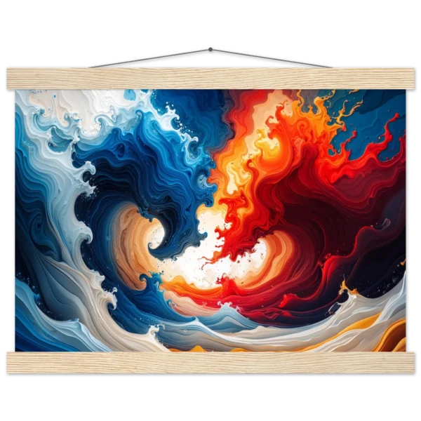 Fire and Ice Abstract Art Print: Blue White Red Orange Swirls - Arty Haven